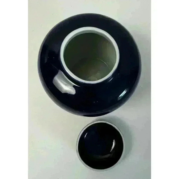 Vintage Royal Blue Porcelain Ginger Jar With Oriental Pheasant Scene EUC - Picture 11 of 12